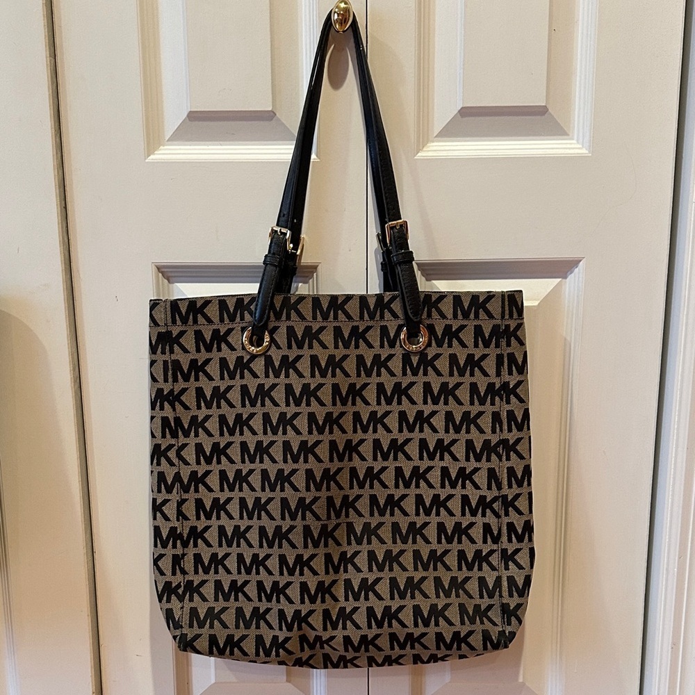 Michael Kors Tan and Black MK Logo Tote